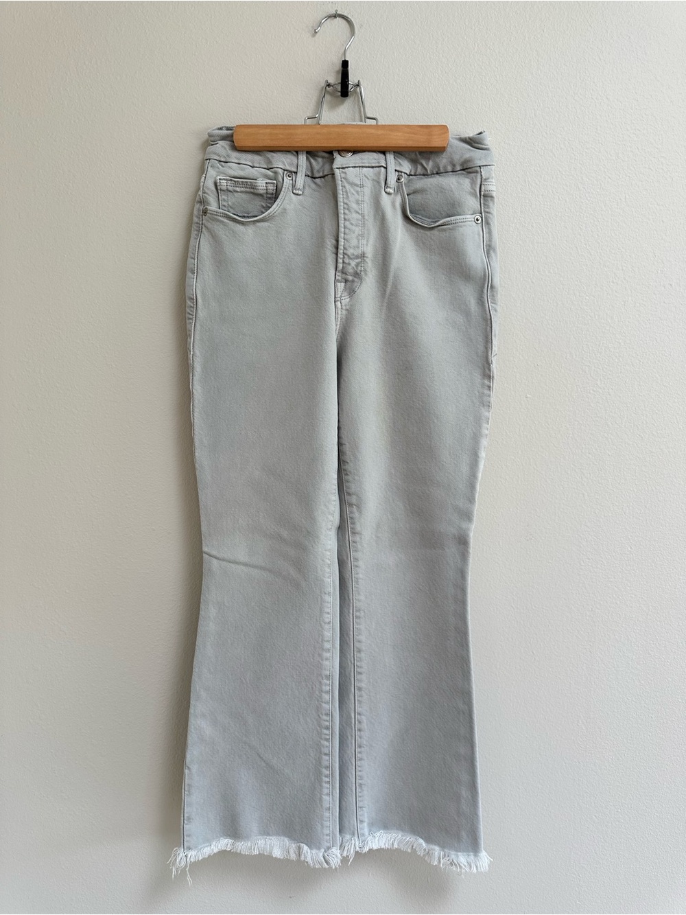 Good American Good Legs Crop Mini Boot Jeans Women 4/27 Gray Raw Hem